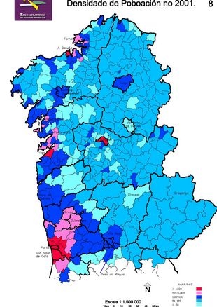 Mapa da densidade de poboación en 2001